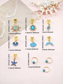 10pcs Summer Beach Conch & Starfish Hair Rings - Nautical Alloy Hair Cuffs, Ocean Wave Boho Hair Jewelry For Dreadlocks & Braids - Gold - View 6