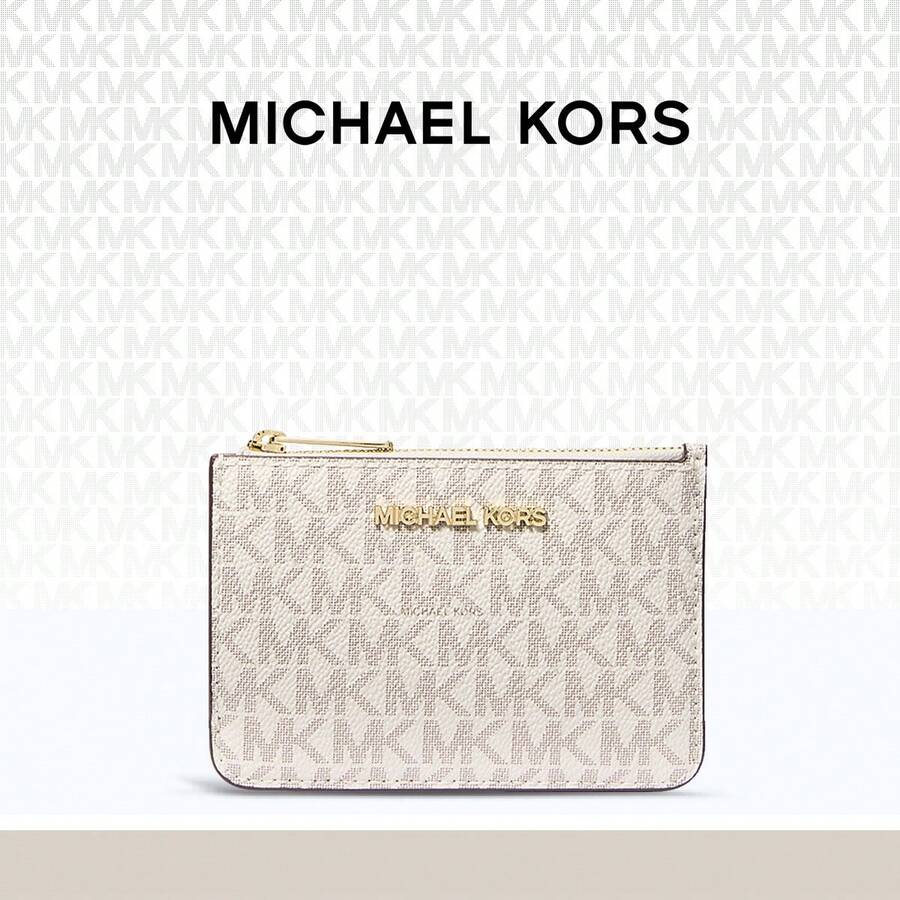 Michael Kors Jet Set Travel Small Signature Logo Coin Purse  Bags For Women,Lightweight,Casual Style,Christmas Gift For Her 35H9GTVP1B - 香草白 - 查看 1