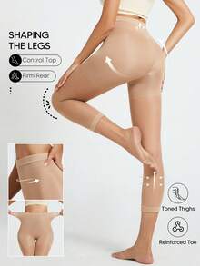 1件轻盈柔软压缩七分紧身裤，带收腹功能 - 米色 - 查看 1