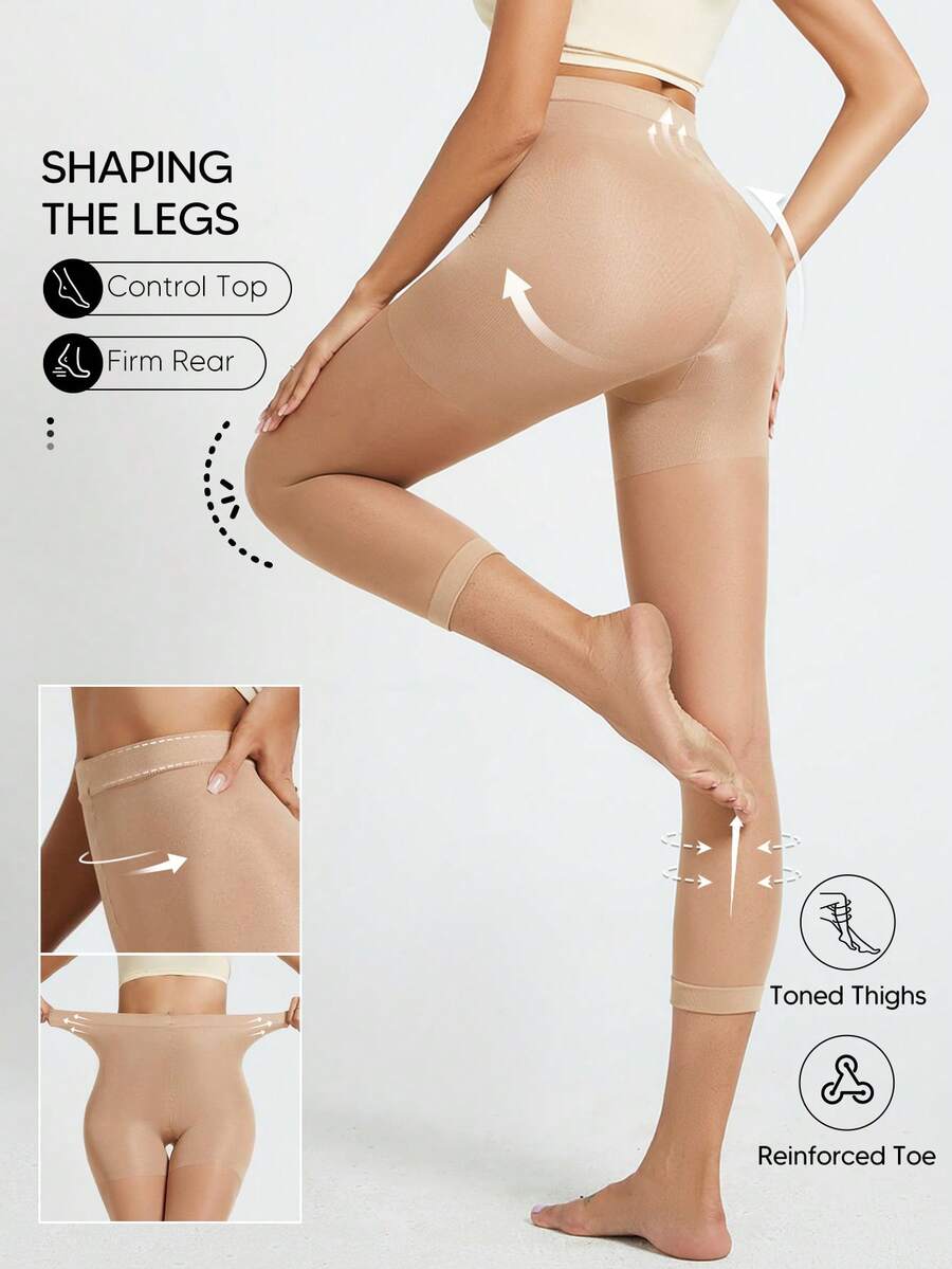 1件轻盈柔软压缩七分紧身裤，带收腹功能 - 米色 - 查看 1