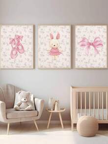 1幅帆布防水装饰海报，儿童房装饰画，带框墙画，芭蕾舞主题儿童房墙画，女孩卧室装饰，芭蕾主题画，复古芭蕾海报，舞蹈主题，适合女孩婴儿房，波西米亚风格婴儿房装饰，墙面挂饰，舞蹈工作室装饰，浴室装饰，幼儿园装饰，婴儿房墙面艺术海报 - 彩色 - 查看 2