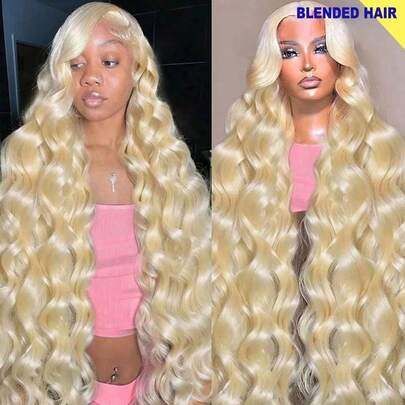 200% Density 30 Inch HD Lace Front Wigs Human Frontal Hair 613 Blonde Wigs 13x4 Frontal Lace HD Transparent Lace Wig Colored Blended Hair Wig Pre Plucked Wig With Baby Hair For Women Party Daily Festival Use