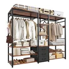Perchero Para Ropa Con 3 Cajones de Tela y Ganchos,Rack Para Ropa Con 8 Estantes Abiertos,Perchero Abierto Extra Grande,Closet Organizador de Ropa,183*200*40CM - Ver 7