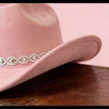 Rhinestone Cowboy Hat For Women, Summer Hats For Women Fashion Western Cowgirl Hats, Elegant Wide Brim Fedora Cap For Party & Daily - 粉紅色-Rhinestone Cowboy Hat - 查看 10