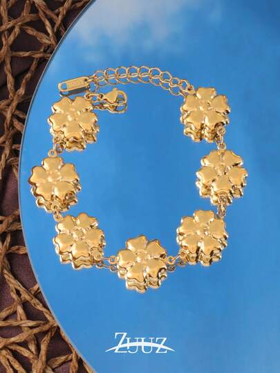 1pc Fashion Stainless Steel Hollow Flower Bracelet For Women Chain Bracelet For Daily Decoration