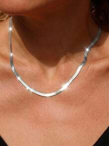 304 Stainless Steel Polished Fish Bone Chain Necklace For Women, Waterproof Anti-Oxidation Minimalist Daily Wear Jewelry - Silver - View 8