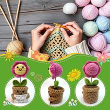 1 Set de regalo hecho a mano, con diseño de patrón de girasol tejido en rosa en la parte frontal, incluye una tarjeta inspiradora - Incluye set de plantas tejidas, adecuado para cumpleaños, aniversario, Navidad, oficina y otras ocasiones - Multicolor - Ver 5