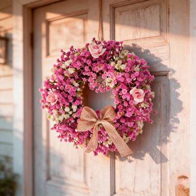 1PC/12.2-Inch Romantic Imitation Silk Fabric Round-Shaped Product Features Full Pink-White Flower Balls And Soft Green Leaves. It Can Be Freely Combined And Is Suitable For Valentine's Day Decoration, Living Room, Bedroom, Dining Room, And Daily Home Arrangements Of Star-Shaped Garlands