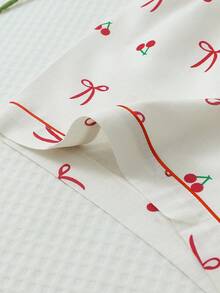 两件套女士睡衣套装，樱花蝴蝶结印花翻领纽扣上衣和蝴蝶结短裤，家居服和休闲服 - 杏色 - 查看 7