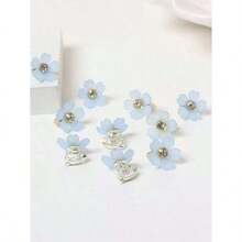 10pcs Rhinestone Flower Hair Clips, Braided Hair Clips, Women Hair Accessories, Vacation Outfits Woman, Looks Of Party - 藍色 - 查看 3