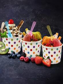 10 Stück bunte Polka Punkt Eiscreme Papier Schüsseln, geeignet für Geburtstagsfeiern, Sommerpicknicks, Muttertagsfeiern, können Eiscreme, Joghurt, Smoothies aufnehmen - Verschiedenfarbig - Übersicht 2