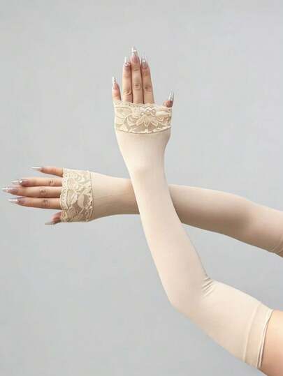 1 Pair Over-Elbow Floral Lace Sleeve Cuffs