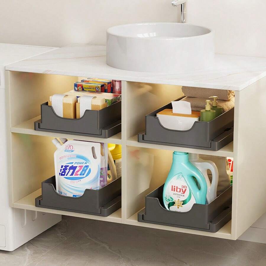 Say Goodbye To Clutter: Under Sink Pull-Out Drawer - Heavy-Duty Slide-Out Shelf With High Guardrails, Easy To Clean, Fits All Cabinets - Multicolor - View 1