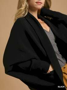 Women's Casual Cardigan Chic Open Front Long Sleeve Black Lightweight Layering Piece - 黑色 - 查看 2