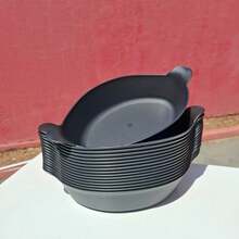 Kit com 05 Travessas Canoa Petisqueiras em Plástico Preto Resistente 24cm - Servir comidas, churrasco, petiscos - Visão 5