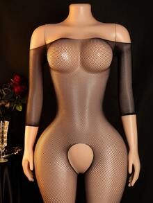 Mono sexy, mono con mangas de red, mono body sin entrepierna - Negro - Ver 1