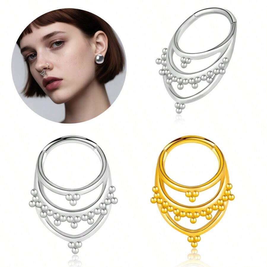 1件简约优雅鼻环不锈钢刺鼻环软骨环耳环鼻中隔环穿孔饰品男女通用新款情人节礼物 - style-2 - 查看 1