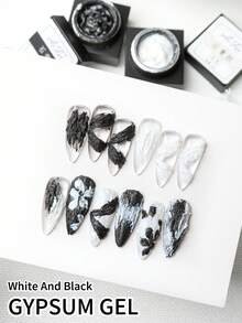 AiFer 2件套3D立体雕塑凝胶美甲石膏凝胶指甲油，浮雕胶，彩绘胶，大理石纹美甲效果，适用于美甲沙龙 - 黑與白 - 查看 6