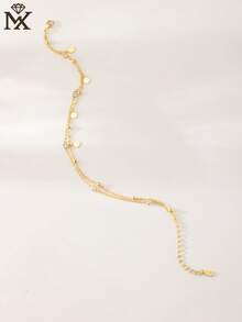 SYMFNY 1条极简风格镀金铜链锆石珠脚链，独特珠宝礼物，适合夏季海滩装扮 - 金黃色 - 查看 3