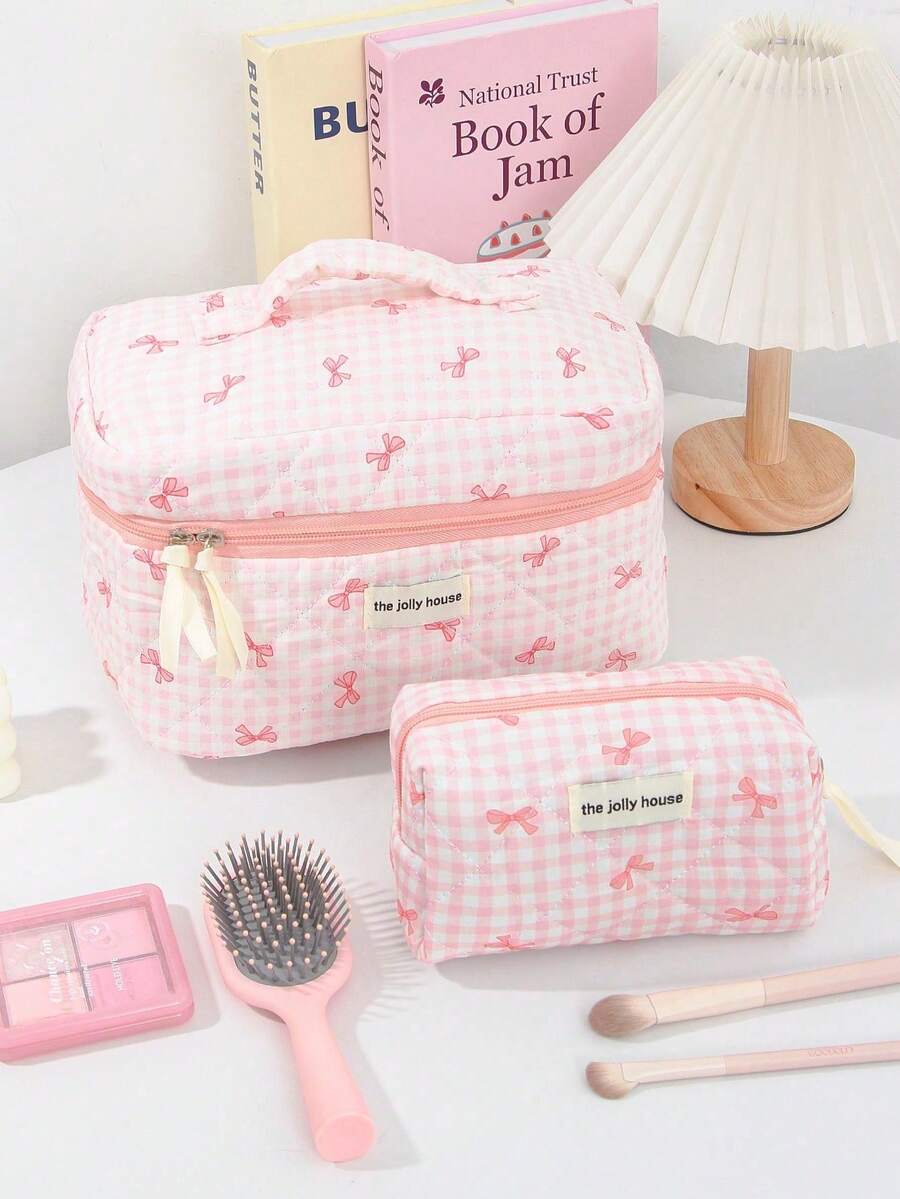 1 Set - Pink Butterfly Pattern Patchwork Design Makeup Bag, Fashionable And Portable Cosmetic Bag, Multi-Functional Makeup Pouch For Storing Lipstick, Sanitary Napkins, Coins, Keys, Etc.