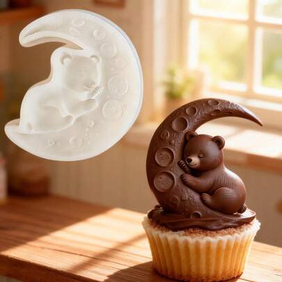 Khuôn trang trí bánh hình Mặt Trăng và Mặt Trời tinh tế, khuôn fondant, khuôn silicon hình Mặt Trăng và Gấu để làm sô cô la, khuôn silicon dễ tháo khuôn, thích hợp để làm bột, nghệ thuật đường, trang trí bánh quy và bánh cupcake, kẹo dẻo, nhựa DIY, đất sét, xà phòng, đồ trang trí bàn làm việc, nến, thạch cao, móc khóa, mặt dây chuyền.