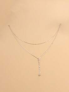 1pc Elegant Sexy Rhinestone Inlaid Alloy Extra Long Y-Shaped Backless Necklace, Suitable For Women In Any Occasion - Gold - View 5
