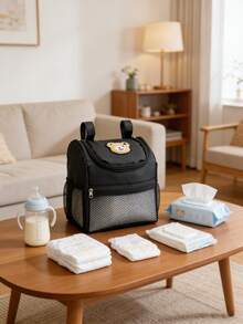 1个婴儿推车收纳袋，可爱小熊图案，多功能尿布收纳盒，大容量，妈妈必备 - 彩色 - 查看 4