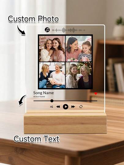 Customized 4-Grid Acrylic Music Stand, Personalized Acrylic Photo Frame With Wooden Base, Mother's Day Customized Photo Frame Decor, Mother's Day Gift, Birthday Gift, Anniversary Gift, Couple Gift, Home Decor