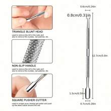 1pc Stainless Steel Dual-Head Nail Clipper/Cuticle Pusher, Manicure Tool, Nail Care, Artificial Nail Tool - Silver - View 5