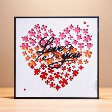 创意爱情拼图模具，DIY剪贴簿相册和压花模板，贺卡制作工具，卡片纸切割工艺品，礼品卡制作模板模切。 - 銀色 - 查看 2