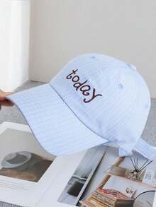 Mũ lưỡi trai thời trang kẻ sọc thêu chữ, có nơ thắt cổ, vành điều chỉnh được, mũ chống nắng đa năng dành cho nữ. - A - Xem 9