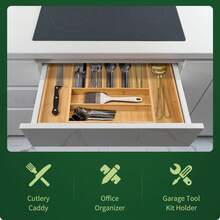 SANNAX Premium Bamboo Expandable Drawer Organizer, 7-9 Slots Adjustable Kitchen Drawer Organizer For Large Cooking Utensils Cutlery, Kitchen Drawer Organization - Bamboo Color - View 7