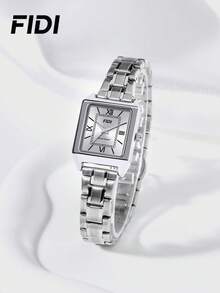 1PC FIDI Luxury Ladies' Quartz Watch, Silver, Roman Numeral Display, Stainless Steel Strap, Waterproof, Classic And Elegant, Square Case With Delicate Bezel, Perfect Choice For Birthdays And Social Occasions, Ideal Gift - one-size - View 4