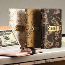 1pc Money Saving Box, Can Hold 100 Banknotes, Comes With Coin Purse & Savings Handbook, Fun Design, Can Store Paper Money, Envelopes, Fashionable & Practical, Includes Savings Notebook For Home Management, Large Capacity, With Dial Lock, Can Be Used As Photo Album/3-Ring Binder Album - 1-piece Black Bear Piggy Bank (with Combination Lock) - View 1