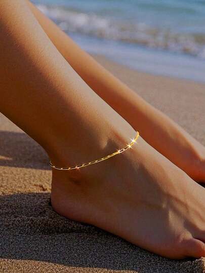 1pc S925 Sterling Silver Box Chain Anklet With Beaded Chain, Women's Beach Anklet - Perfect Gift For Mothers, Sisters And Girlfriends