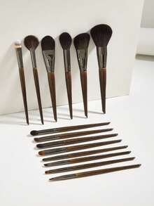 14pcs Professional Makeup Brush Set: Powder Brush, Contour Brush, Blush Brush, Face Mask Brush, Fan Highlighter Brush, Concealer Brush, Highlighter Brush, Large Eyeshadow Blending Brush, Fine Blending Brush, Angled Eyeshadow Brush, Small Detail Brush, Large Eyeshadow Brush, Lip Brush. Premium Skin Care Tools, Soft Bristles, Fluffy Pickup, Easy Application, Quality Wooden Handles For Precise Facial Makeup - Brown - View 6