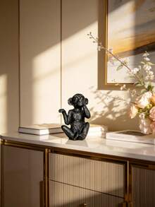 3pcs/Set Monkey Shaped Resin Ornament Set,Don't Listen, Don't Look, Don't Talk, Black Handicrafts, Suitable For Desktop, Bookshelf, Tv Cabinet, Office, Home Decoration Best Gifts Birthday Graduation - Black - View 6