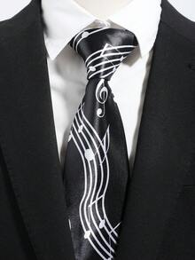 1pc Men's Fashionable Musical Instrument Pattern Satin Necktie, Suitable For Parties, Festivals, Hosting Events, Stage Matching,Accessories,Gifts - Multicolor - View 3