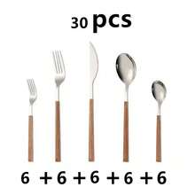 4/16/24 Pcs Stainless Steel Gold Cutlery Set, Wooden Grain Design, Plastic Handle Flatware, Japanese Style Tableware, Suitable For Kitchen, Hotel, School - Silver - View 17