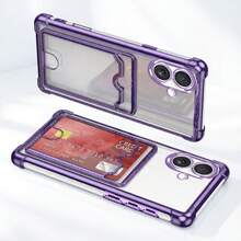 1pc Purple Silicone Card Holder Case With Air Cushion, Creative Push-Open Lens Cover, Full-Body Shockproof Protection Card Slot Wallet Phone Case Compatible With IPhone 17e/17Pro/17ProMax/17Air/17, Galaxy S26 Ultra/S26Edge/S26Plus/S25FE/A17/A07, /Honor 400Pro/400Lite, - Purple - View 3