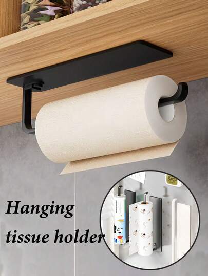 Portarrollos de cocina contemporáneo - Un dispensador colgante de toallas de papel que se ajusta debajo de los gabinetes, diseñado para ahorrar espacio, hecho de plástico resistente, ideal para baños y perfecto tanto para entornos comerciales como domésticos