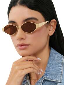 2 Pairs European And American Popular Metal Frame Oval Diamond Retro Bohemian Style Fashion Glasses, Suitable For Men And Women For Daily Use And Summer Travel Beach Wear - Diamond-shaped Golden Tea + Round Golden Gray - View 11