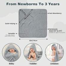 Large 36X36 InchHooded Bath Towels Newborn, 6-Layer% Muslin Cotton, Soft Absorbent Towels With Hood Babies, Infants & Toddlers, Unisex Newborn Bath Essentials 8WFV - 粉紅色 1 件 - 查看 8
