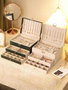 1pc 3-Tier High Capacity Jewelry Box, Luxury Lockable Jewelry Organizer With Stackable Drawers, Suitable For Storing Necklaces, Earrings, Rings, Bracelets, Watches And Other Accessories, An Ideal Holiday Gift - Multicolor - View 3