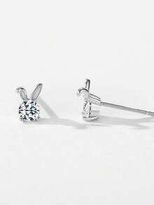 1 Pair Cute Rabbit 925 Sterling Silver Earrings, Fashionable Animal Jewelry, Suitable As Birthday, Christmas, Easter Gift For Girls - Silver - View 5