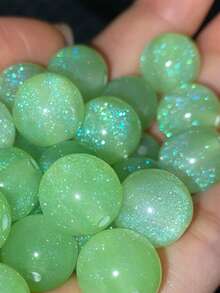 50颗8/12毫米浅绿色闪亮亮片 - 合成圆形珠子，带彩虹光泽，适用于珠宝制作、手链、项链 - 母亲节DIY工艺品，珠宝制作珠子 - 淺綠色 - 查看 3