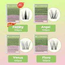 KEYYOU Fairy Angel Lash Clusters Manga Lash Extension D Curl 144Pcs Eyelash Extension Wispy Natural Invisible Band Lash With Waterproof DIY Lash Extension At Home(Angel-D-8-18MIX) - ColorL - 查看 5