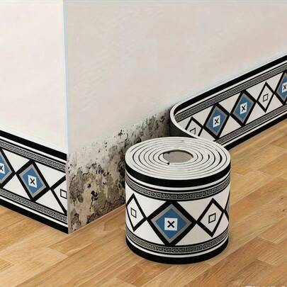 Moldura de pared autoadhesiva y reforzada - Zócalos, patrón geométrico, reutilizable, fácil de limpiar, superficie lisa, ideal para decoración del hogar, zócalos y paredes de acento, paredes empapeladas, bordes decorativos, bordes fáciles de instalar, decoración de pared, decoración moderna, diseño moderno, vinilo duradero, papel tapiz autoadhesivo, entusiastas del bricolaje