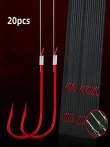 20pcs/Board 10sets Double Hooks, Suitable For Freshwater Fishing, Small To Medium Fish - Red - View 3