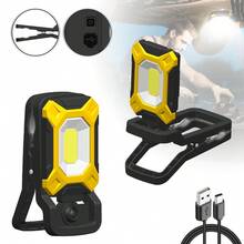 Rechargeable LED Work Light With Clip, Portable Floodlight, 360° Rotatable Site Lighting, Suitable For Outdoor Camping, Car Repair, Fishing, Factory Workshop - Yellow - View 2